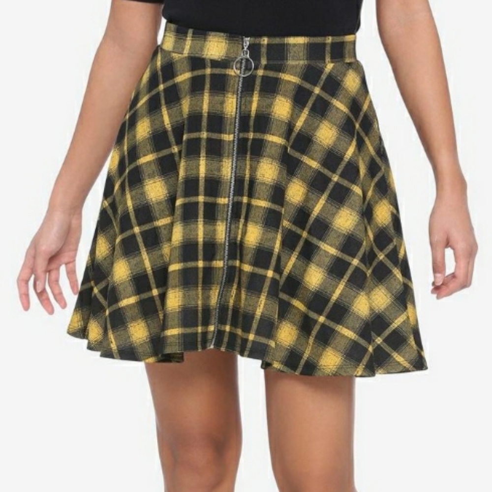 NEW MIDNIGHT HOUR Yellow Black Plaid Print Zipper Front A Line Skirt Small